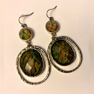 Elegant Green Abalone and Gold Dangle Earrings